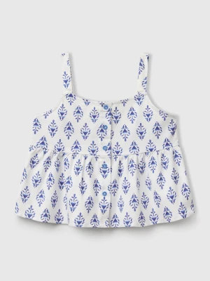 Benetton, Patterned Top In Pure Cotton, size XL, Blue, Kids United Colors of Benetton