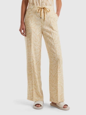 Benetton, Patterned Trousers In Sustainable Viscose, size S, Beige, Women United Colors of Benetton