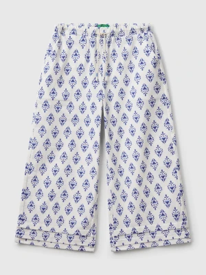 Benetton, Patterned Trousers With Wide Leg, size XL, Blue, Kids United Colors of Benetton