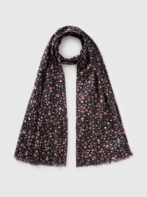 Benetton, Patterned Viscose Scarf, Size: OS, Black, Women United Colors of Benetton