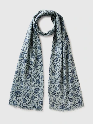 Benetton, Patterned Viscose Scarf, Size: OS, Light Blue, Women United Colors of Benetton