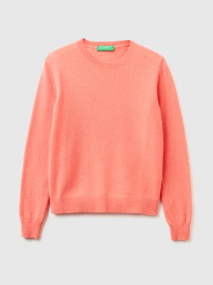 Benetton, Peach Crew Neck Sweater In Pure Merino Wool, Size: XS, Peach, Women United Colors of Benetton