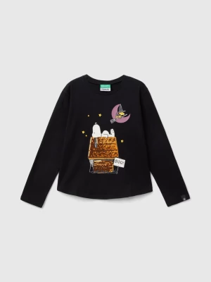 Benetton, ©peanuts T-shirt With Print And Sequins, size 2XL, Black, Kids United Colors of Benetton