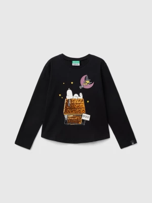 Benetton, ©peanuts T-shirt With Print And Sequins, size M, Black, Kids United Colors of Benetton