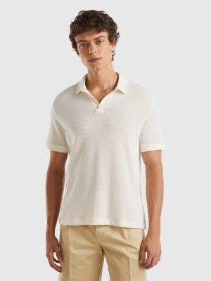 Benetton, Perforated Cotton Polo Shirt, size XXL, Creamy White, Men United Colors of Benetton