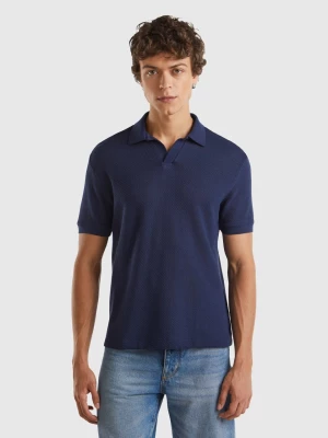 Benetton, Perforated Cotton Polo Shirt, size XXL, Dark Blue, Men United Colors of Benetton