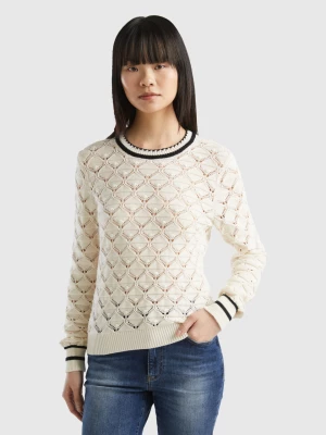 Benetton, Perforated Sweater In Pure Cotton, size L, Creamy White, Women United Colors of Benetton