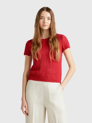 Benetton, Perforated Sweater In Pure Cotton, size XS, Brick Red, Women United Colors of Benetton