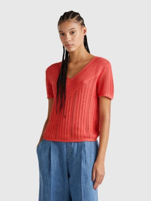 Benetton, Perforated Sweater, size XXS, Brick Red, Women United Colors of Benetton
