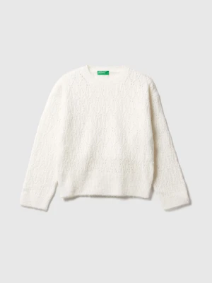 Benetton, Perforated Top In Cotton Blend, Size: XL, Creamy White, Kids United Colors of Benetton