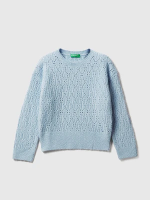 Benetton, Perforated Top In Cotton Blend, Size: XL, Light Blue, Kids United Colors of Benetton