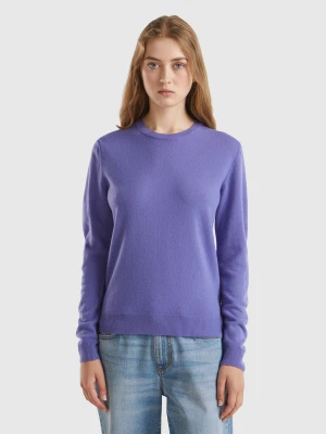 Benetton, Periwinkle Crew Neck Sweater In Merino Wool, Size: XS, Women United Colors of Benetton