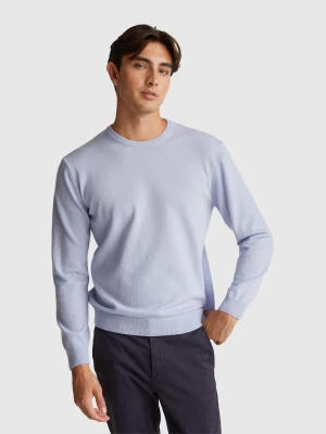 Benetton, Pink Blue Crew Neck Sweater In Pure Merino Wool, Size: M, Light Blue, Men United Colors of Benetton