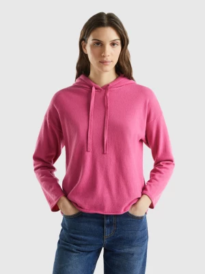 Benetton, Pink Cashmere Blend Sweater With Hood, size L, Pink, Women United Colors of Benetton