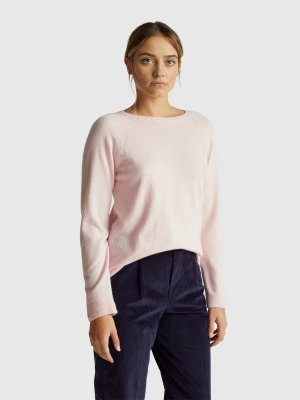 Benetton, Pink Crew Neck Sweater In Cashmere And Wool Blend, Size: XXS, Pink, Women United Colors of Benetton