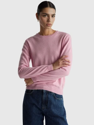 Benetton, Pink Crew Neck Sweater In Merino Wool, Size: XS, Pink, Women United Colors of Benetton