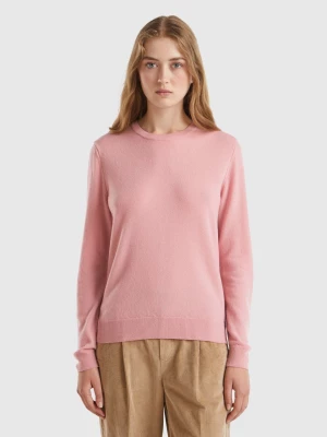 Benetton, Pink Crew Neck Sweater In Pure Merino Wool, size S, Pink, Women United Colors of Benetton