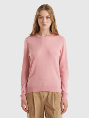 Benetton, Pink Crew Neck Sweater In Pure Merino Wool, size XL, Pink, Women United Colors of Benetton