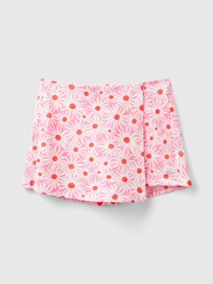 Benetton, Pink Culottes With Floral Print, size L, Pink, Kids United Colors of Benetton