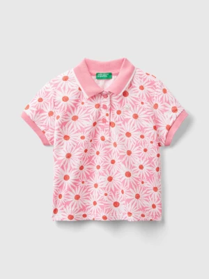 Benetton, Pink Polo Shirt With Floral Print, size 90, Pink, Kids United Colors of Benetton