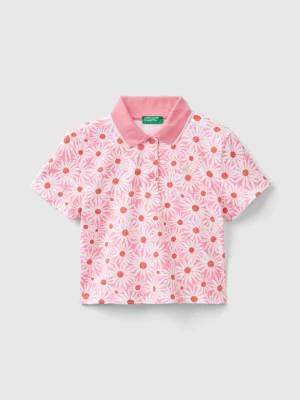 Benetton, Pink Polo Shirt With Floral Print, size L, Pink, Kids United Colors of Benetton