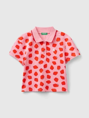Benetton, Pink Polo With Strawberry Pattern, size L, Pink, Kids United Colors of Benetton