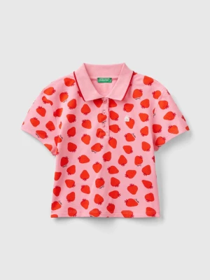 Benetton, Pink Polo With Strawberry Pattern, size M, Pink, Kids United Colors of Benetton