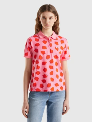 Benetton, Pink Polo With Strawberry Pattern, size S, Pink, Women United Colors of Benetton