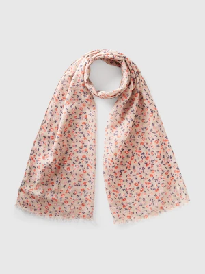 Benetton, Pink Scarf With Floral Print, size OS, Pink, Women United Colors of Benetton