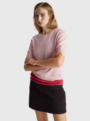 Benetton, Pink Short Sleeve Sweater In Pure Merino Wool, Size: XXS, Pink, Women United Colors of Benetton