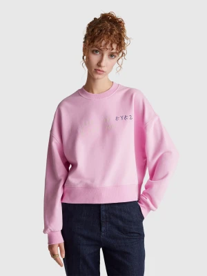 Benetton, Pink Sweatshirt With Coco Capitán Embroidery, Size: XS, Pink, Women United Colors of Benetton