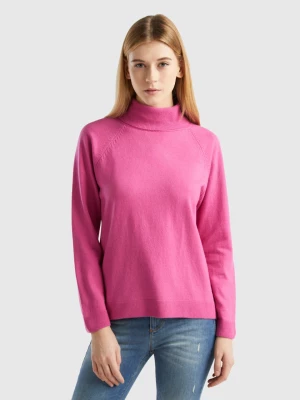 Benetton, Pink Turtleneck Sweater In Cashmere And Wool Blend, size L, Pink, Women United Colors of Benetton