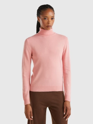 Benetton, Pink Turtleneck Sweater In Pure Merino Wool, size L, Pink, Women United Colors of Benetton