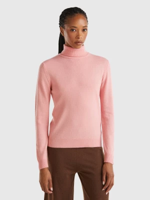 Benetton, Pink Turtleneck Sweater In Pure Merino Wool, size L, Pink, Women United Colors of Benetton