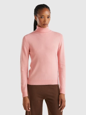 Benetton, Pink Turtleneck Sweater In Pure Merino Wool, size XS, Pink, Women United Colors of Benetton