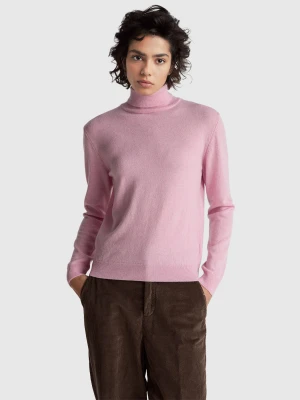 Benetton, Pink Turtleneck Sweater In Pure Merino Wool, Size: XS, Pink, Women United Colors of Benetton
