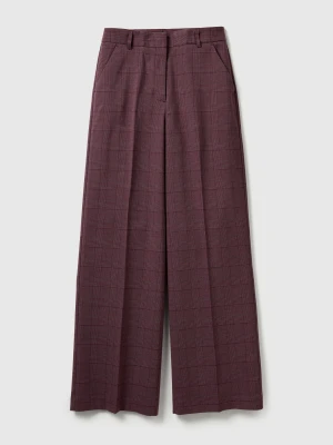 Benetton, Pink Wide-leg Houndstooth Trousers, Plum, Women United Colors of Benetton