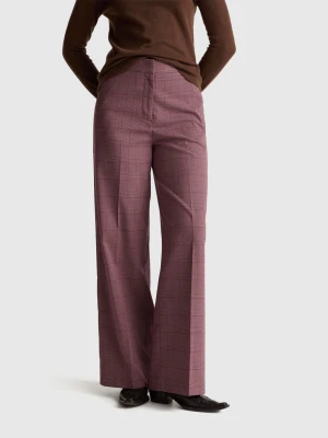 Benetton, Pink Wide-leg Houndstooth Trousers, Plum, Women United Colors of Benetton