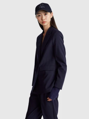 Benetton, Pinstripe Blazer In Viscose Blend, Dark Blue, Women United Colors of Benetton