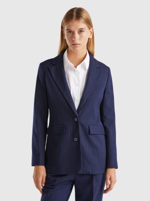 Benetton, Pinstripe Blazer In Viscose Blend, size , Dark Blue, Women United Colors of Benetton