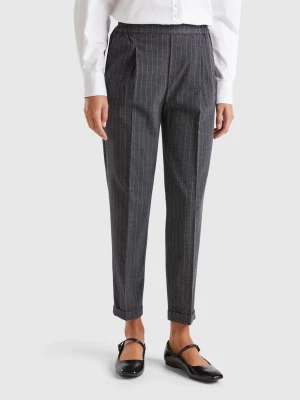 Benetton, Pinstripe Flannel Trousers, size L, Gray, Women United Colors of Benetton