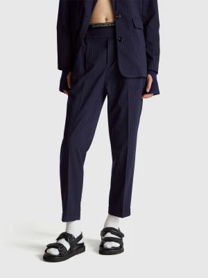 Benetton, Pinstripe Flannel Trousers, Size: L, Blue, Women United Colors of Benetton