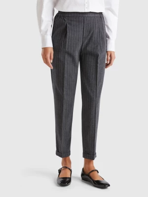 Benetton, Pinstripe Flannel Trousers, size XL, Gray, Women United Colors of Benetton