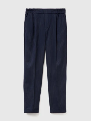 Benetton, Pinstripe Flannel Trousers, Size: XXS, Blue, Women United Colors of Benetton