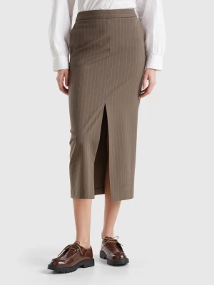 Benetton, Pinstripe Midi Skirt, size , Brown, Women United Colors of Benetton