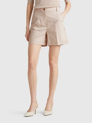 Benetton, Pinstripe Shorts, size , Beige, Women United Colors of Benetton