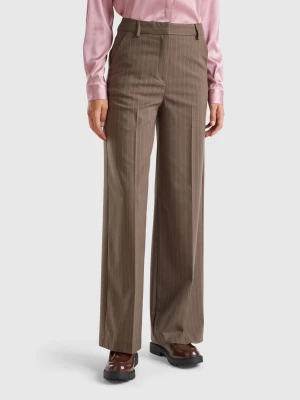 Benetton, Pinstripe Trousers With Wide Leg, size , Brown, Women United Colors of Benetton