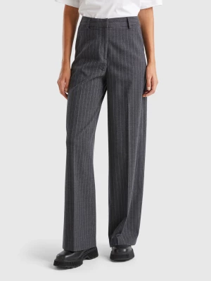 Benetton, Pinstripe Trousers With Wide Leg, size , Dark Gray, Women United Colors of Benetton