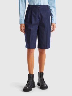 Benetton, Pinstriped Bermudas, size , Dark Blue, Women United Colors of Benetton