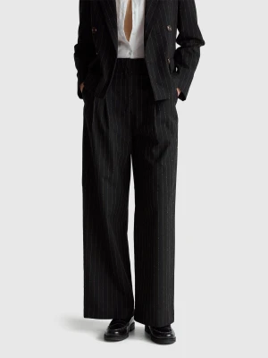 Benetton, Pinstriped Palazzo Trousers, Black, Women United Colors of Benetton